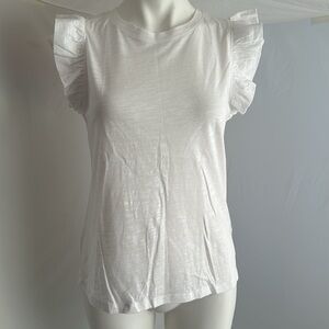 Another Love white ruffle sleeve fitted t-shirt